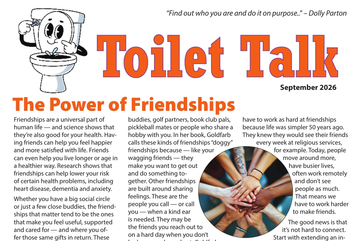 September 2026 Toilet Talk newsletter about the power of friendships