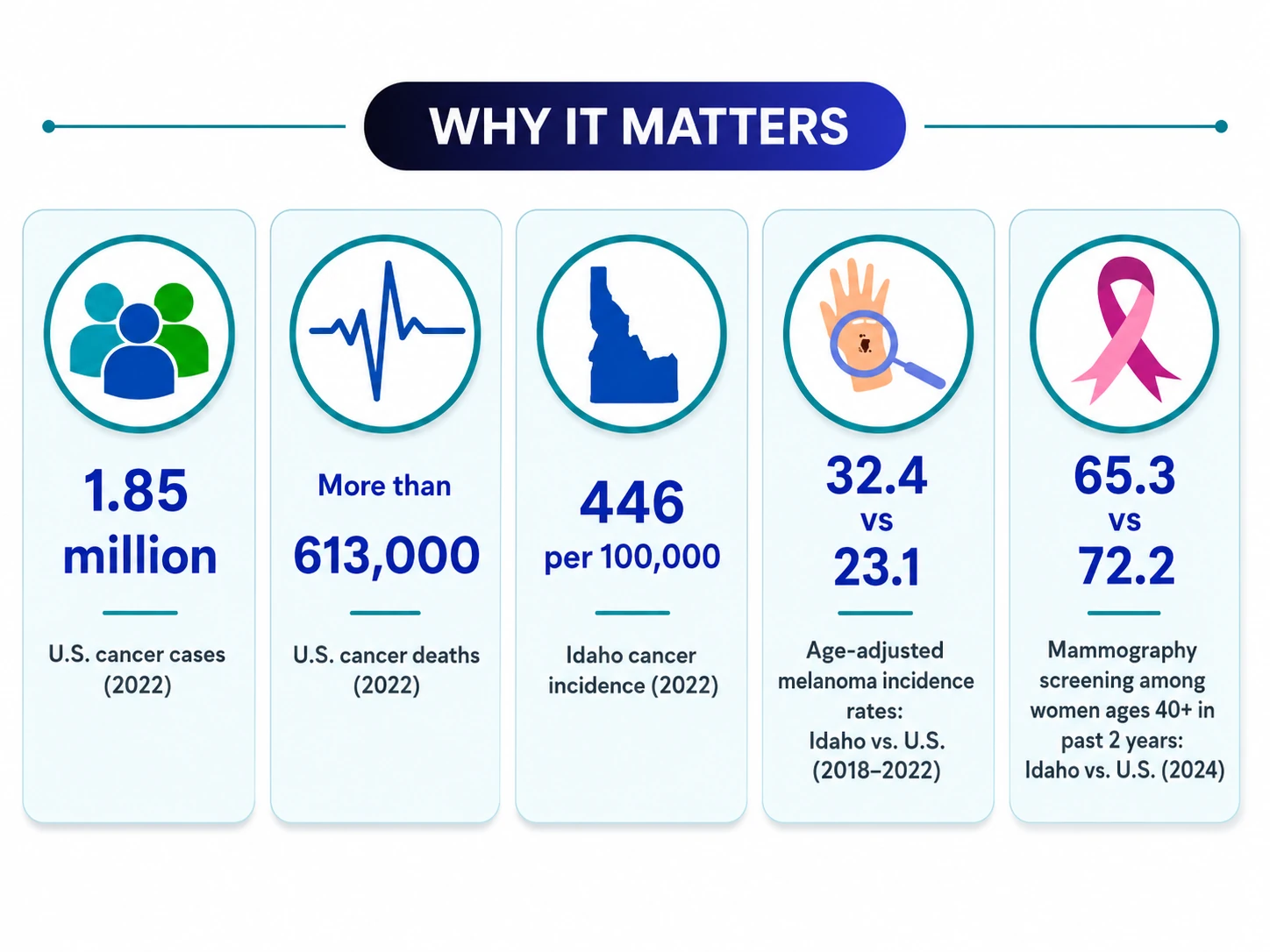 Cancer burden, melanoma incidence, and mammography screening measures shown in the report