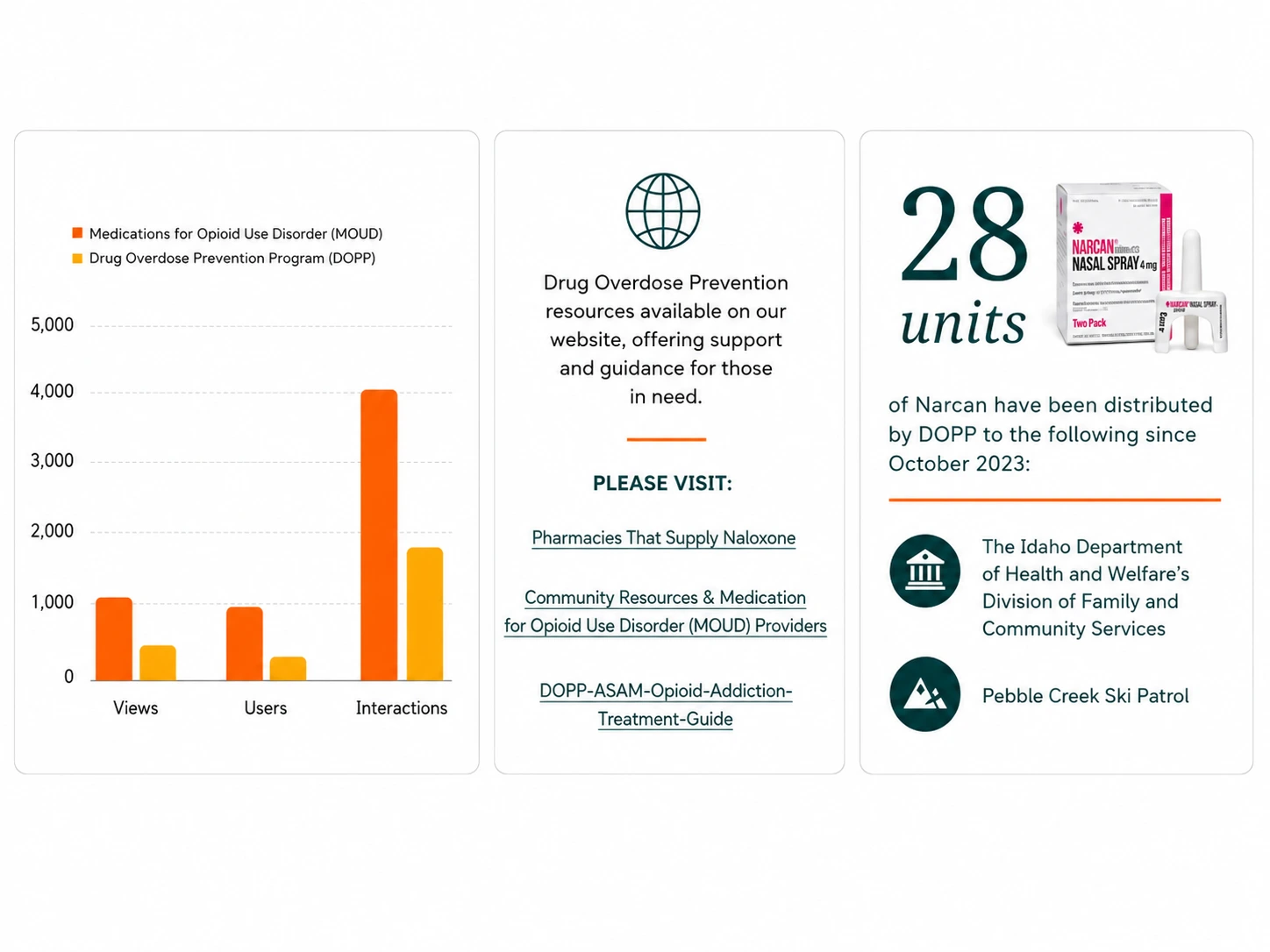 DOPP website interaction, online resources, and naloxone distribution